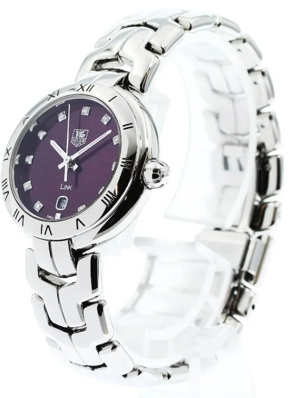 TAG HEUER Link WAT1418 11P Diamond Date purple Dial Quartz Ladies Watch_965127
